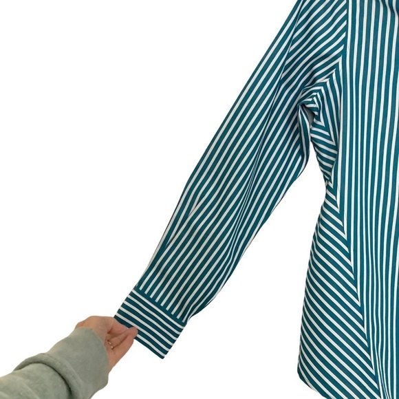 Fox Croft NYC Green/White Striped Heritage Non-Iron Button Down Shirt - Picture 8 of 13